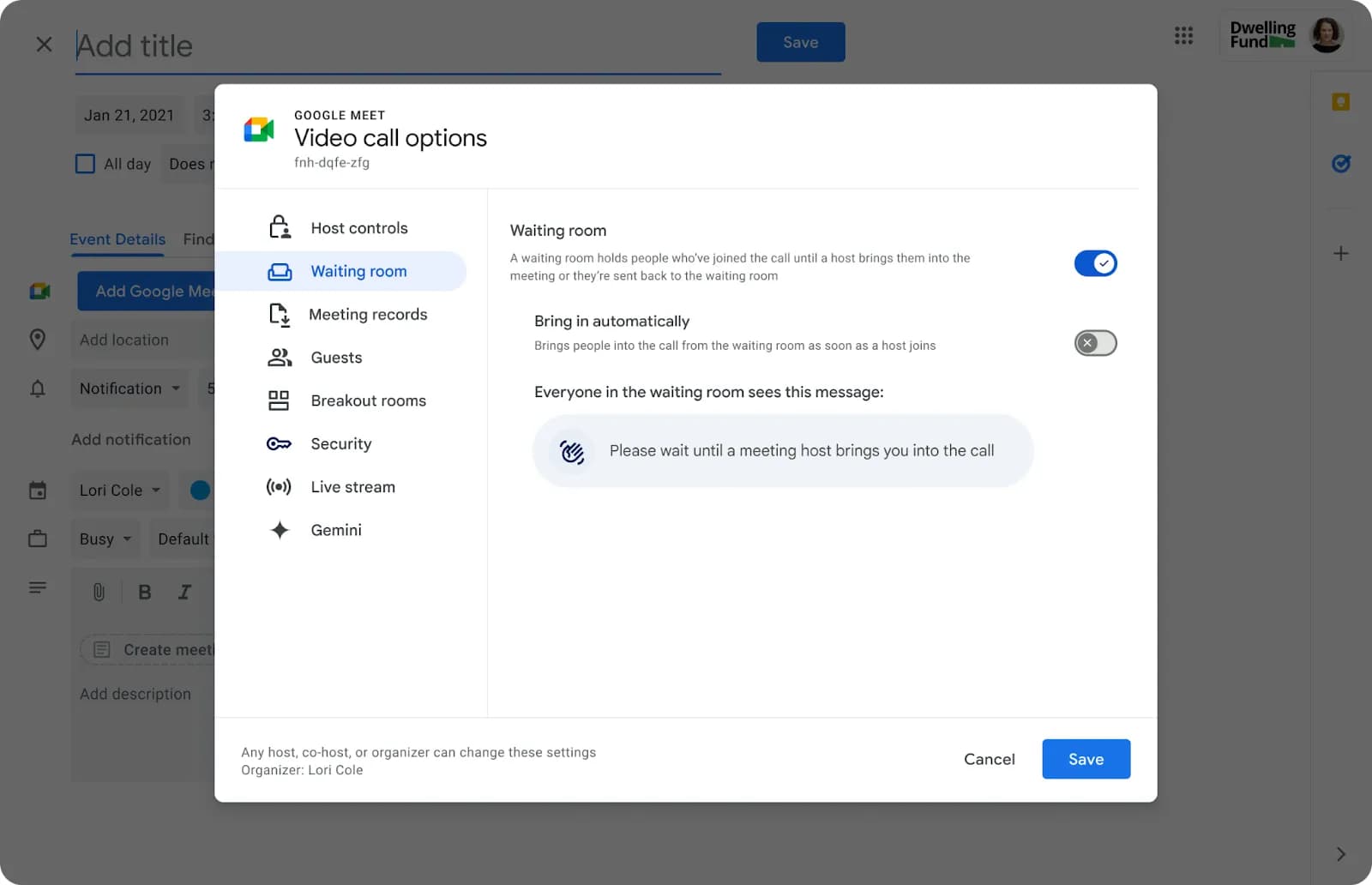 Google Meet New Waiting Room