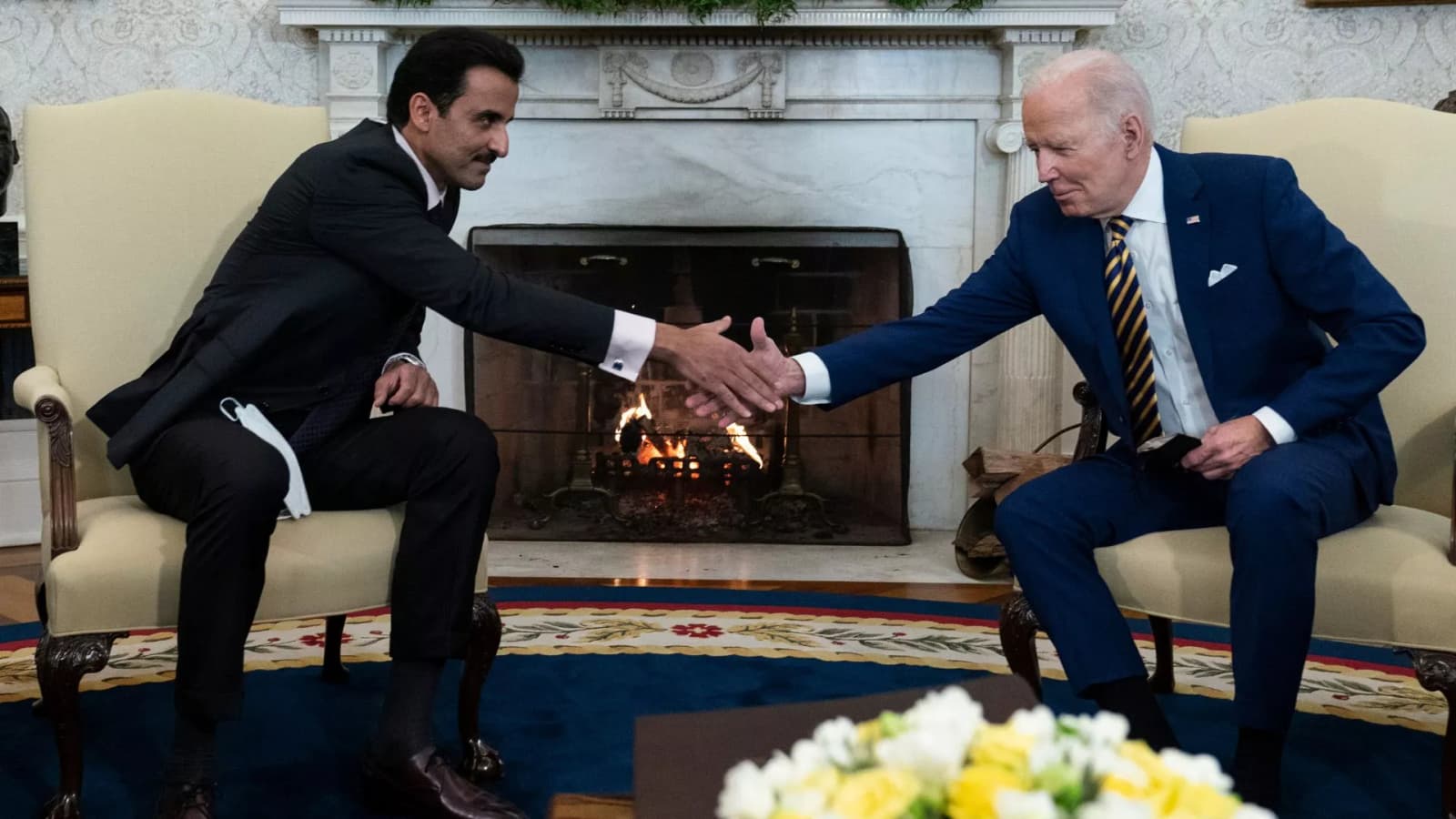 جو بایدن، رئیس جمهوری آمریکا و تمیم بن حمد آلثانی، امیر قطر