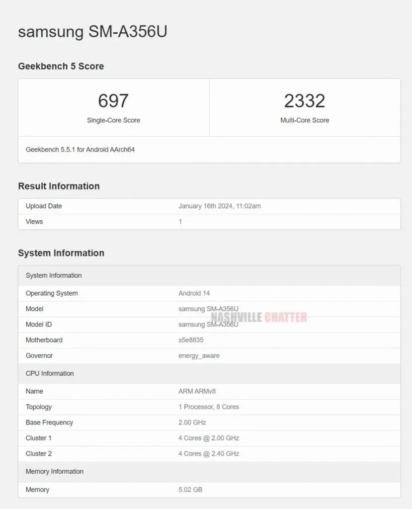 رویت شدن گوشی Galaxy A35 در Geekbench 