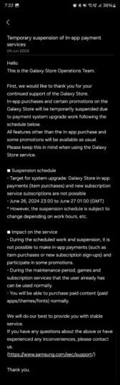 چند سرویس فروشگاه گلکسی در این مدت در دسترس نخواهد بود