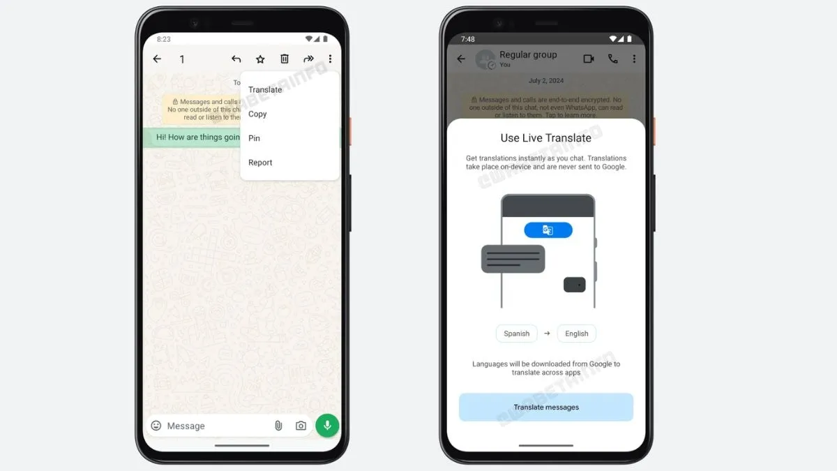 نسخه اندروید واتساپ ویژگی ترجمه پیام دریافت می کند