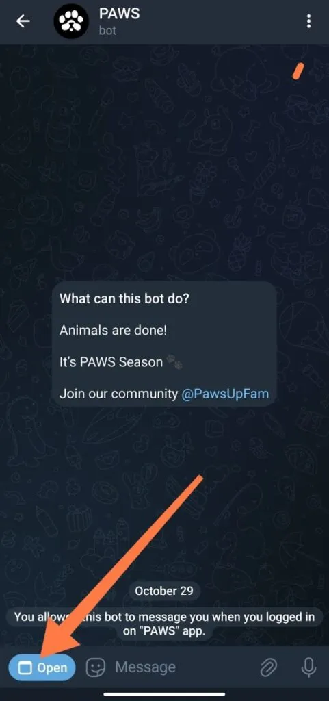 مراحل عضویت در ربات تلگرام PAWS