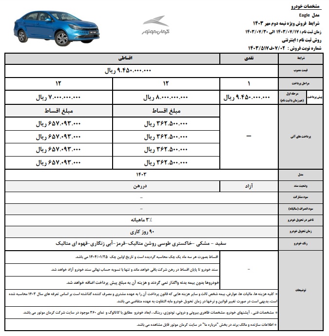 شرایط فروش ویژه خودرو KMC ایگل