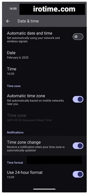 This is what the Date & time menu will look like when the time zone change notification feature is available