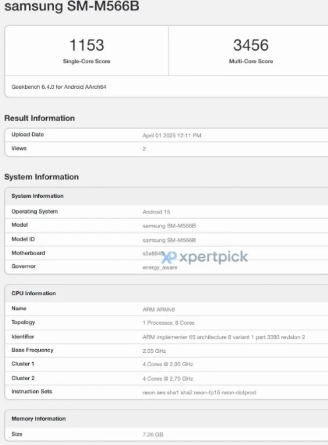 گوشی Galaxy M56 در Geekbench دیده شد