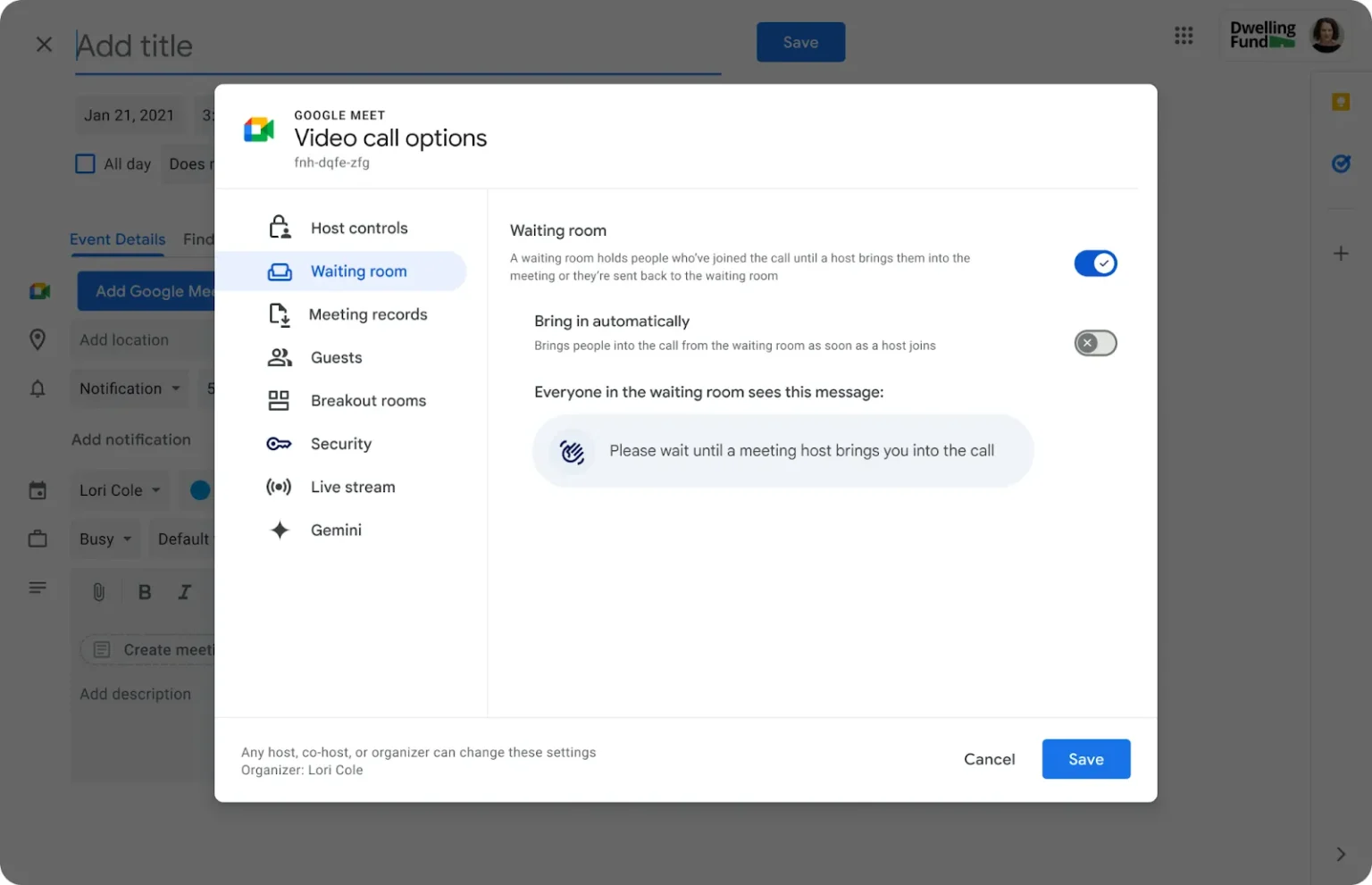 Google Meet New Waiting Room