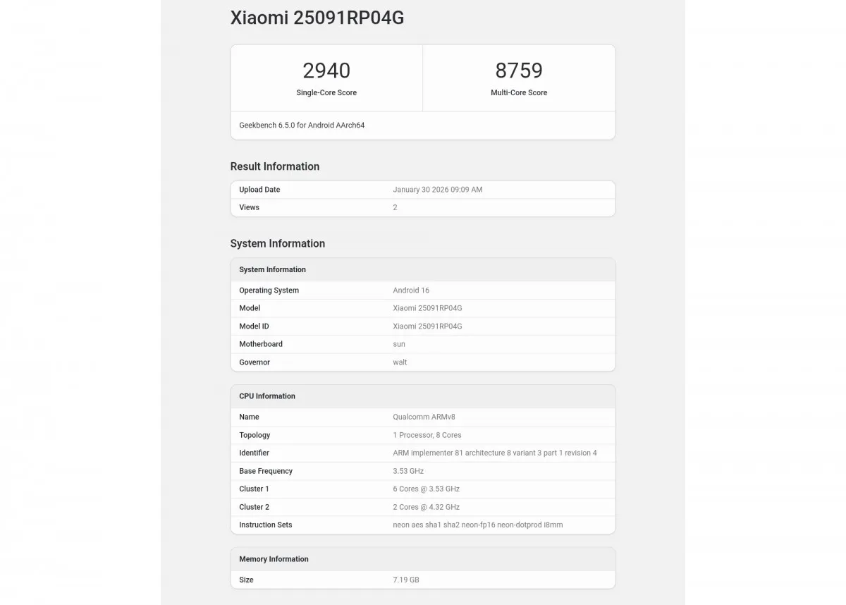 نسخه جهانی تبلت Xiaomi Pad 8 Pro با شماره مدل 25091Rp04G
