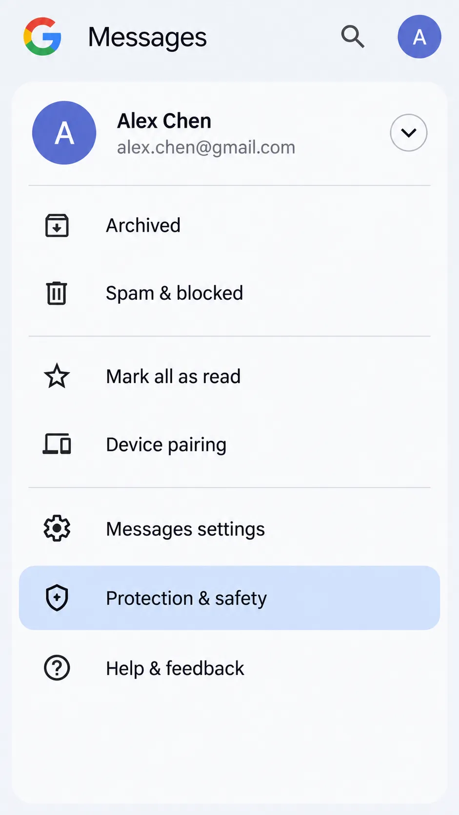 01 Google Messages Protection Safety Menu