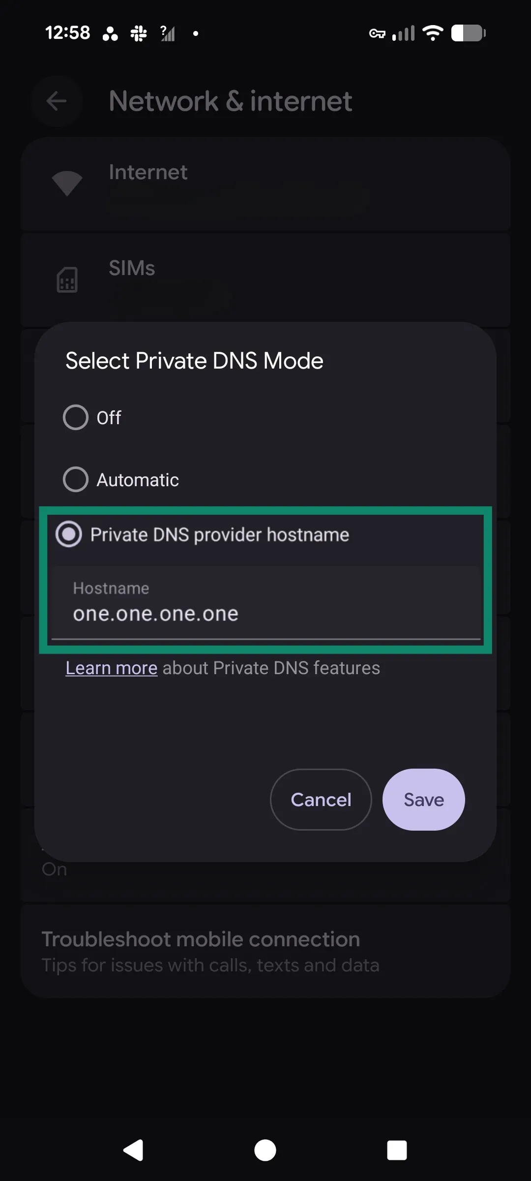 تنظیمات Private Dns اندروید